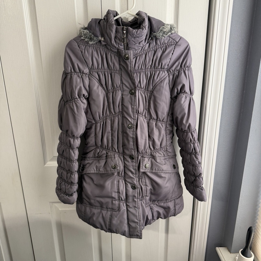 Urban Republic Puffer Winter Coat Juniors Size Large Full Zip Snap Faux Fur Hood